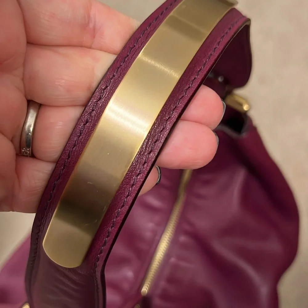 Elie Tahari NWT Leather and Brass Hobo Bag in Auburgine/Eggplant Color